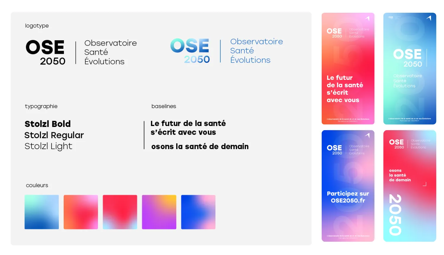 Extrait du brand book OSE 2050 présentant l’identité visuelle du programme